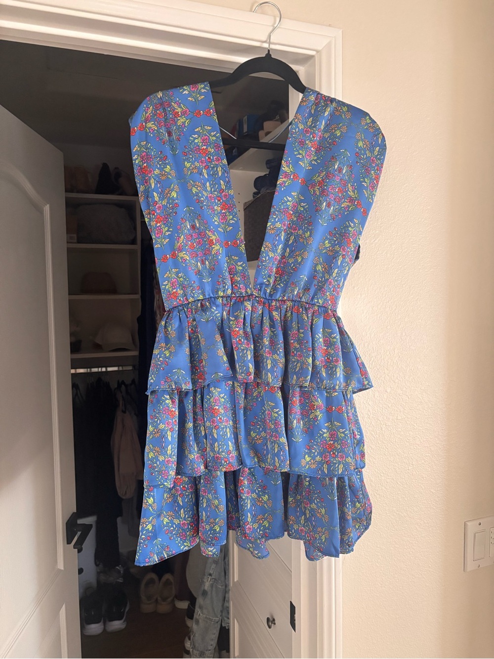 Karlie Royal Blue Floral Tiered Mini Dress
